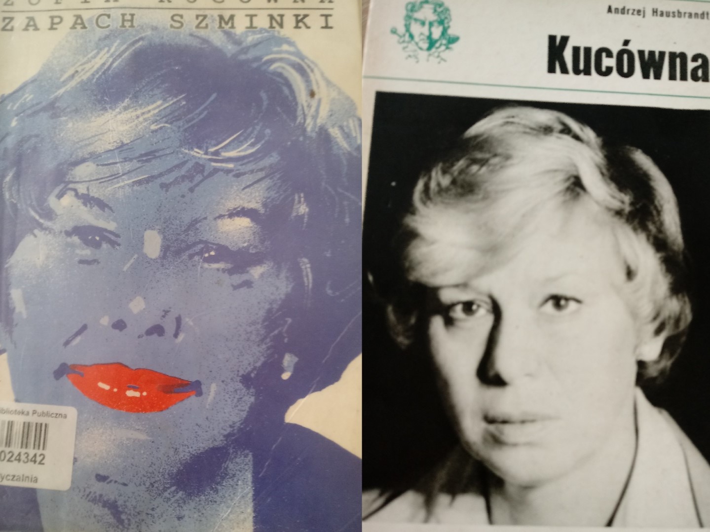 Dwie książki położone obok siebie. Fragment okładek książek od lewej: Kucówna, Zofia - 'Zapach szminki"; Hausbrandt, Andrzej - "Kucówna".