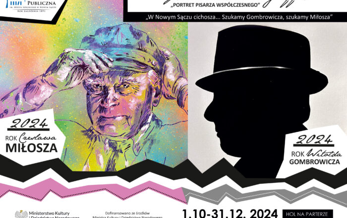 Baner. Dwie grafiki mężczyzn. Po prawej mężczyzna czapce na bardzo kolorowym tle. Po prawej czarne popiersie mężczyzny w kapeluszu.