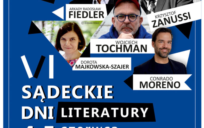 Plakat. Na granatowym tle fotografie kobiet i mężczyzn. Pod fotografiami podpisy w czarnym kolorze na białym tle.